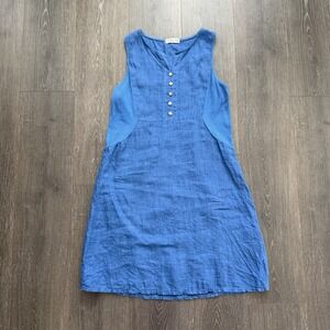 Terzo Millennio Made In Italy Blue Sleeveless Linen Dress S Minimalist Lagenlook